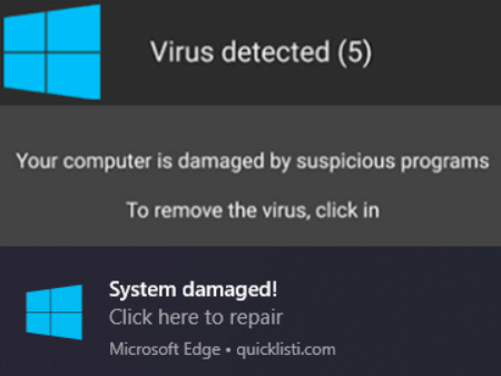 Remove Virus detected (5) Pop-up Fake Virus Notifications